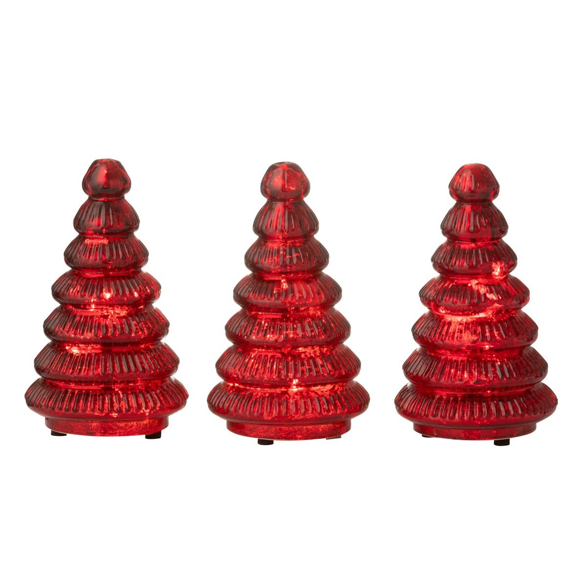 Arbres de Noël côtelés LED rouge 31cm lot de 3 pour décoration festive