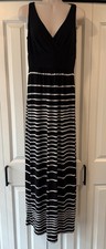 Chaps Black White Stripe Long Maxi Dress Small S