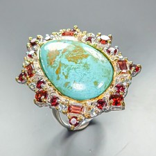 Fine art ring 37 ct Natural Turquoise Ring 925 Sterling Silver Size 8 /R459701