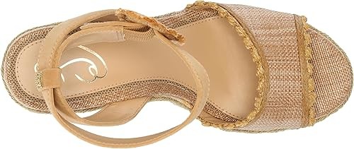Sam Edelman Amber Buff Tan Ankle Strap Open Toe Raffia Wedges Heeled Sandals - Picture 5 of 6