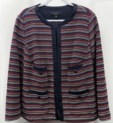 Talbots Plus Size X Blue Red Stripe Tweed Enameled Pocket Buttons Hook & Eye