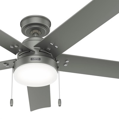 Hunter Fan 52inch Matte Silver Outdoor Ceiling Fan with Pull Chain and Light