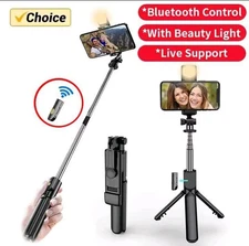 Selfie Stick Tripod Wireless Bluetooth Remote Extendable Stand LED Light for iph