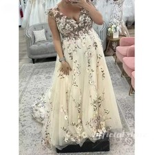 Plus Size Cap Sleeves Wedding Dress For Woodland Outdoor V Neck Embroidered