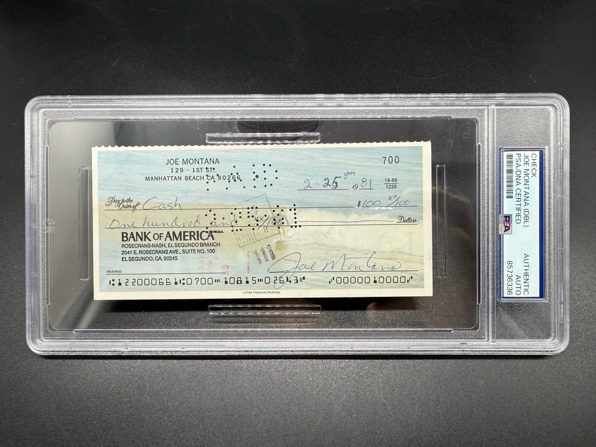 Joe Montana Dual Signed Front & Back Personal Check 1981 PSA/DNA
