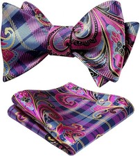 HISDERN Bow Ties for Men Floral Bowties Mens Self Tie P3-pink Blue-paisley