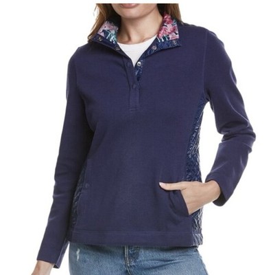 Tommy Bahama Womens Blue Aruba Half Snap Quilted Sweater Size Large Blue NEW