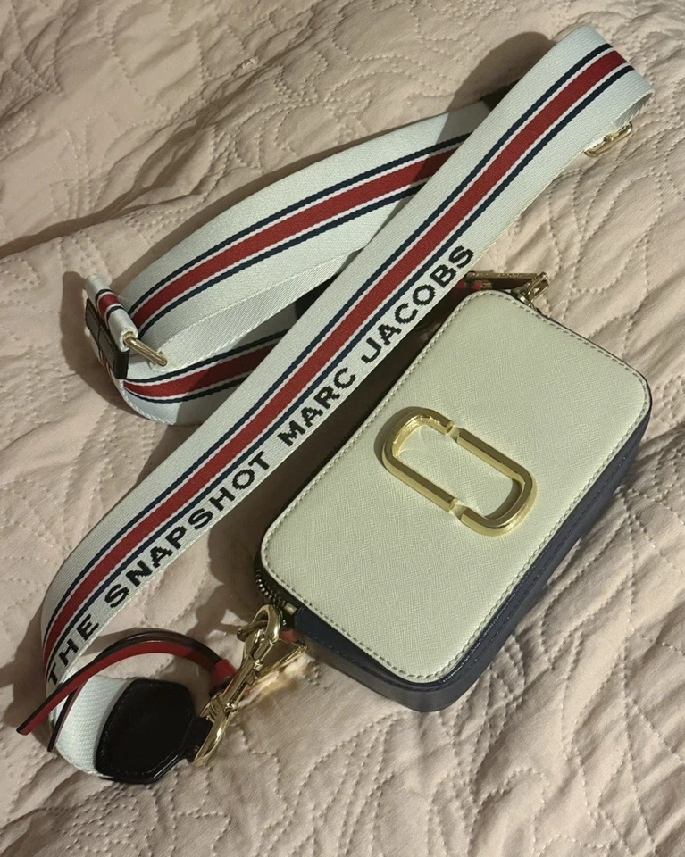 Marc Jacobs Snapshot Crossbody Bag Blue White Cream Leather - Image 1 of 4