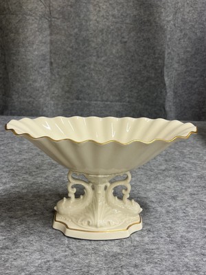 Vintage Lenox Pedestal Centerpiece Bowl Ivory 24K Gold Trim 12'' Scalloped USA
