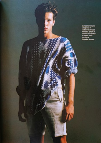Emporio Armani, Emporio Armani Vintage 1985 Geometric Cotton Wool Linen Knitted Sweater 56 2XL
