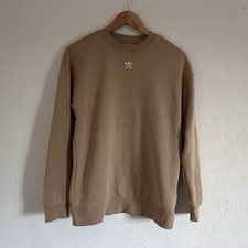 Womens Adidas Jumper Size 6 Beige Pullover Sweatshirt Centre Logo Trefoil