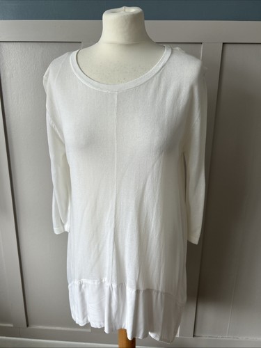 Phase Eight Size Medium White Fine Knit 3/4 Sleeve High Low Hem Women’s Jumper