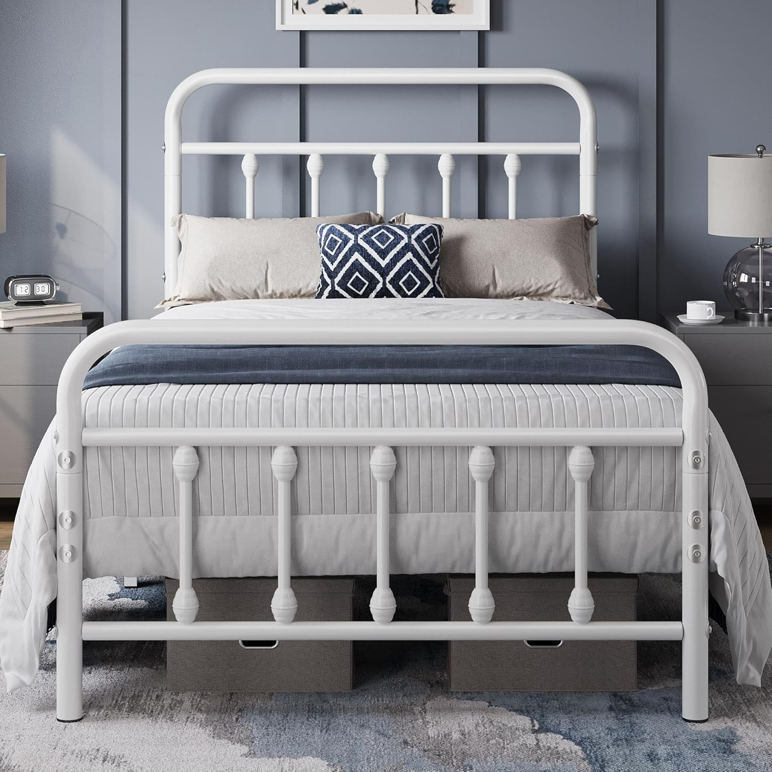 Yaheetech 3Ft Single Bed Frame Vintage Iron Platform Bed with High Headboard and