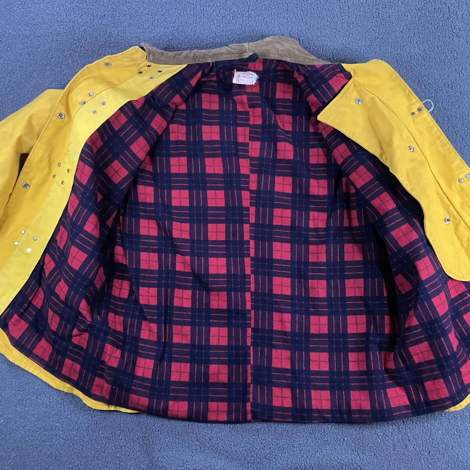 Chaqueta De Colección The Globe Para Hombres 44 Amarilla Forrada a Cuadros Cuello Pana Bombero EE. UU. Foto 4 de 4