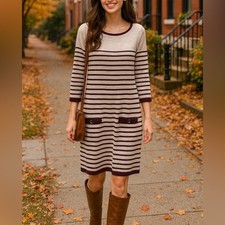 Banana Republic Tan/Maroon Striped Sweater Dress