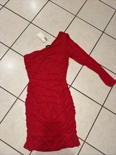 BTFBM Women’s One Shoulder Rouged Mini Dress Red Size XL