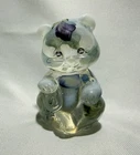 Fenton Art Glass Transparent Bear Figurine Hand painted Floral Signed 3”
