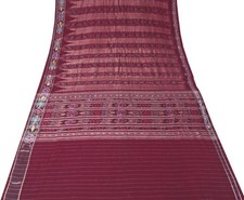 Sushila Vintage Pure Cotton Scrap Saree Hand Woven Ikat Sari 5 YD Remnant Fabric