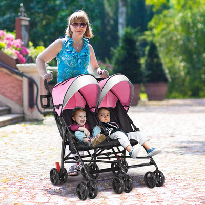 HOMGX Lightweight Double Stroller - Compact & Easy Fold for Travel, Pink