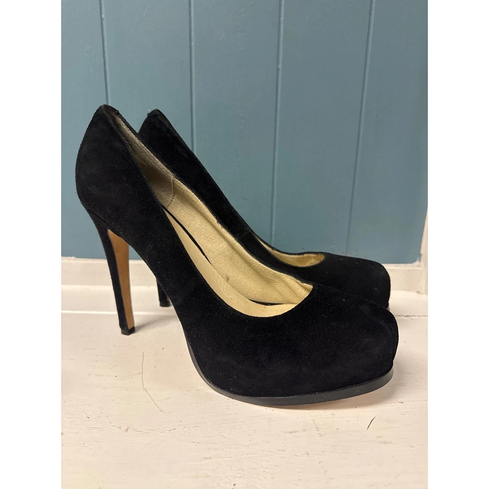 Chinese Laundry Muse Black Suede Leather Platform Stiletto High Heel Pumps 11 - Image 3 of 4