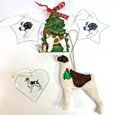 Christmas Tree Ornament Set Brittany Spaniel Dog Lovers Gift Glass Wood Plush 4"