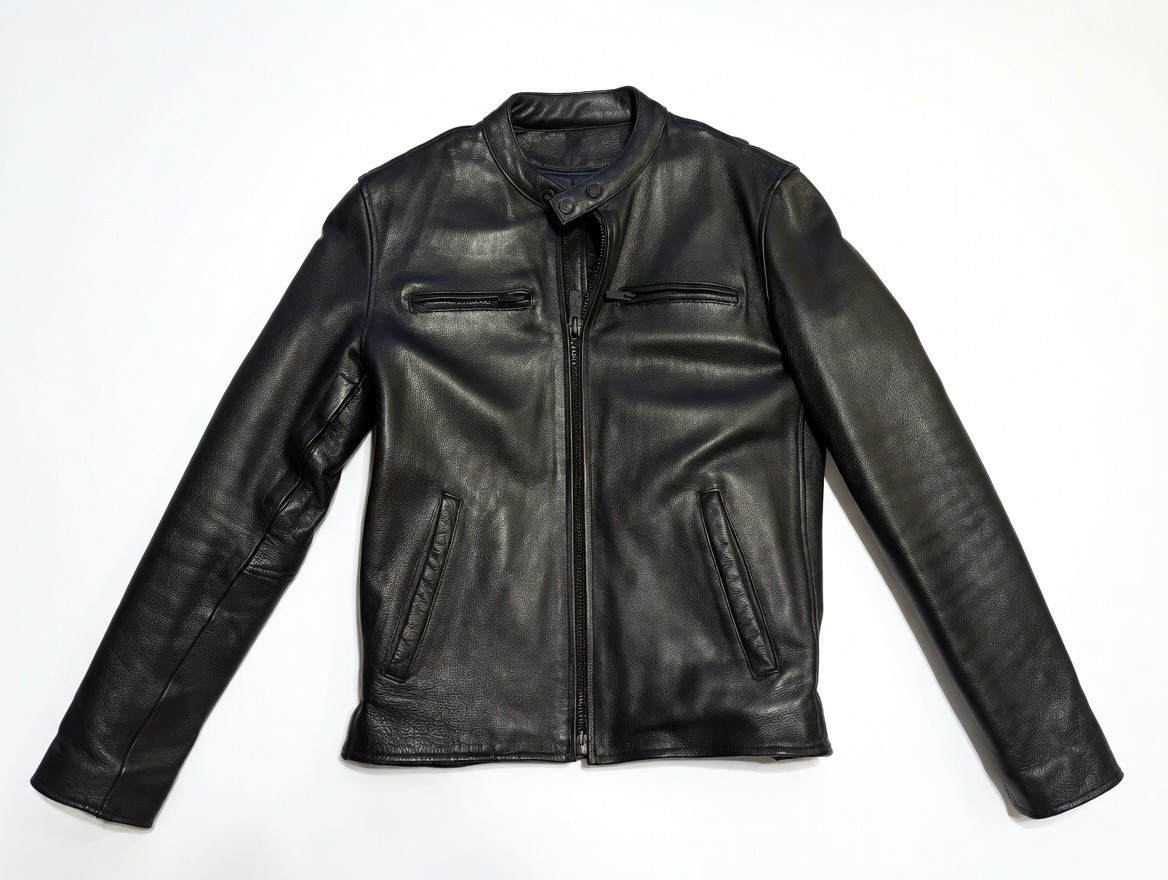 Men's Black Biker Jacket Size M Snap Collar Zip Pockets Real
