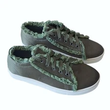 Cape Robbin Olive Green Satin Sneakers with Fringe Indie Sleeze Elf 7 Army