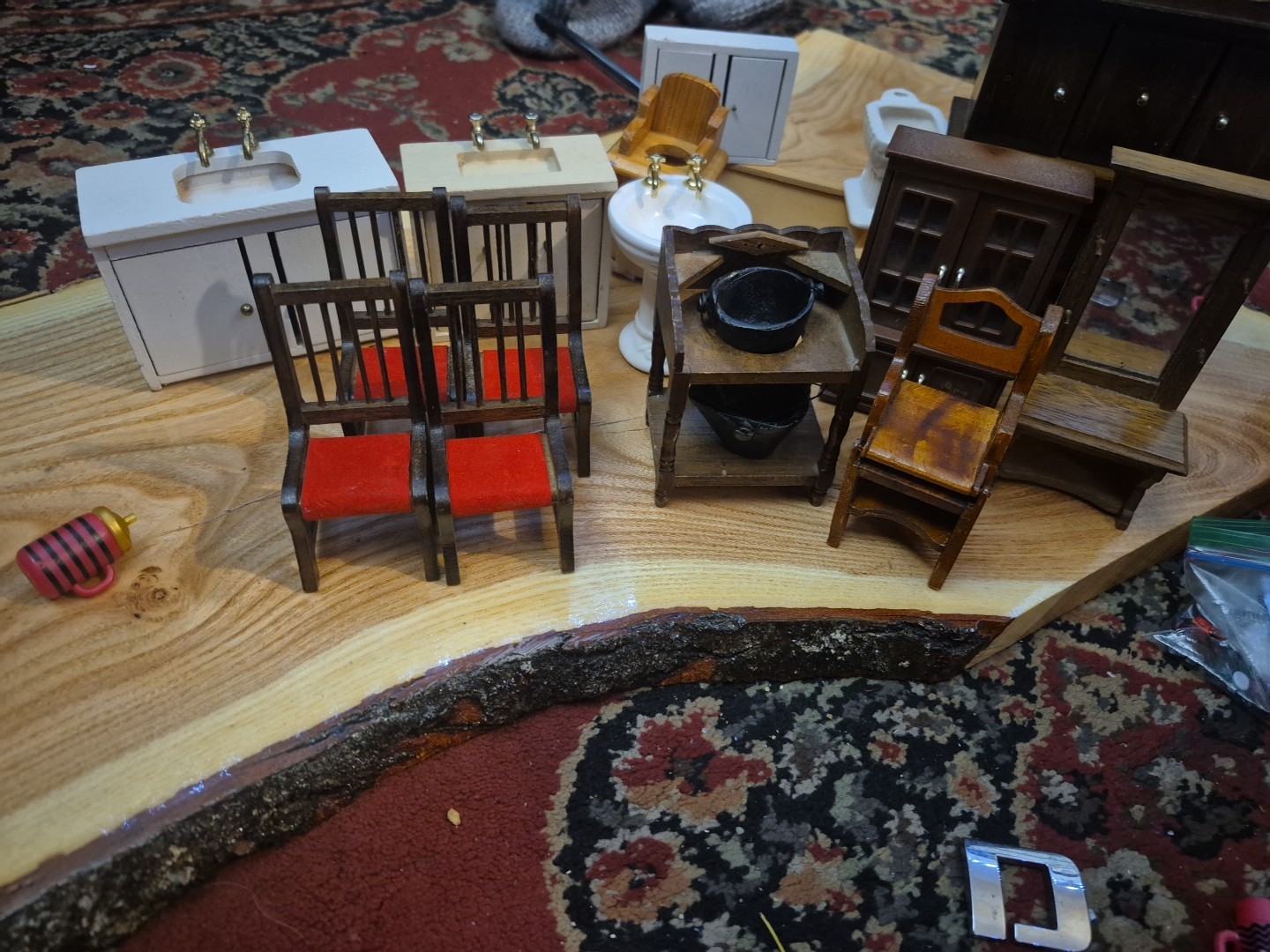 Vintage Wooden Dollhouse Furniture Mixed Lot