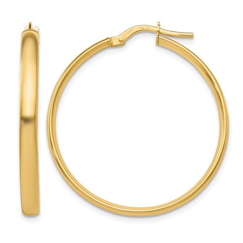 10K Yellow Gold Polished Round Shpae Hoop Earrings L-30mm, W-3mm