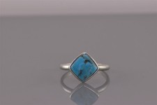 Sterling Silver Square Framed Blue Turquoise Band Ring 925 Sz: 8