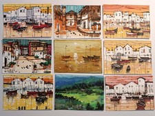 Original Aceo Tempera Gemälde 3,5"x2,5" 9 Stück Abstrakte Signatur auf der Rückseite