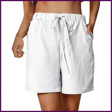 Women's Summer Cotton Linen Shorts Drawstring Loose Straight Casual Jogging Pant