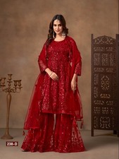 Red Net Sharara Suit with Heavy Embellished Work  Matching Dupatta  Bridal  R