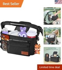 Compatible Stroller Organizer with 2 Cup Holders Strong Oxford Fabric - Black