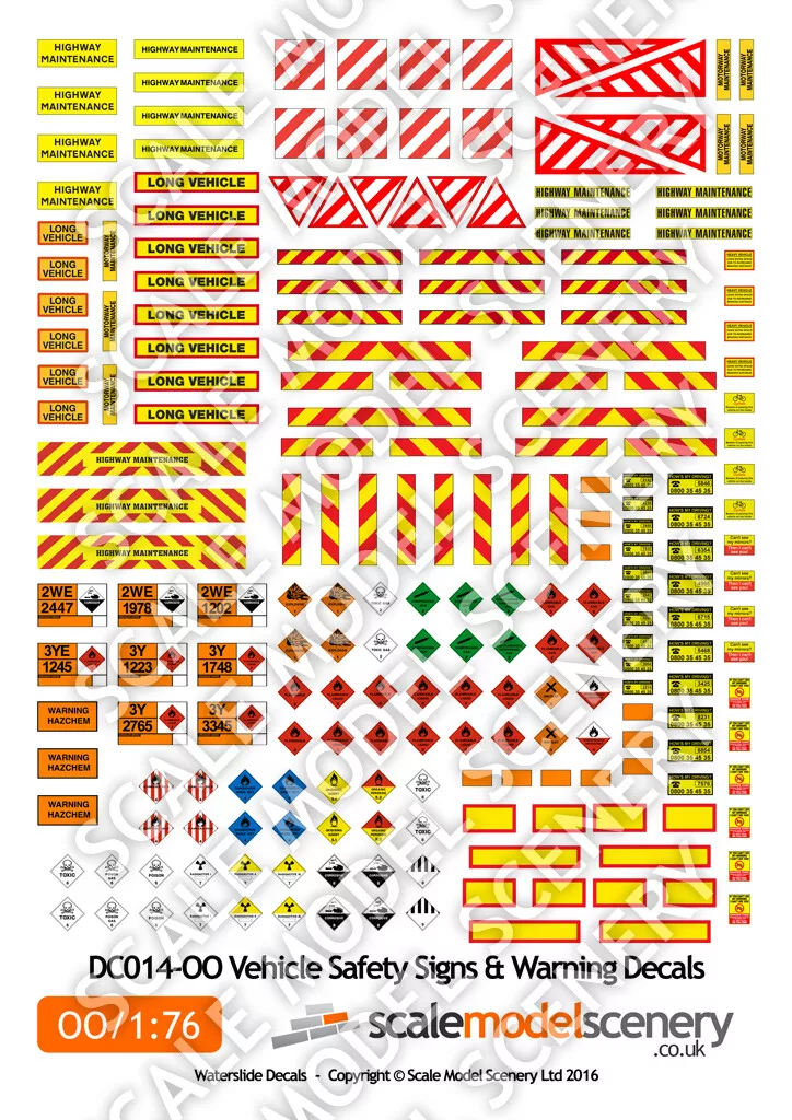 VEHICLE SAFETY WARNING DECALS FOR OO GAUGE 1 76 SCALE MODEL RAILWAY DC014 OO