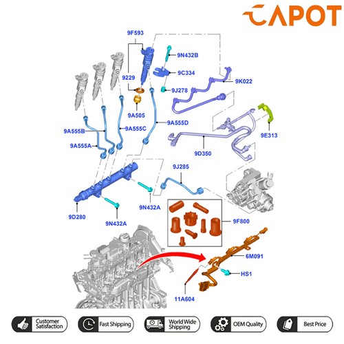 Tubo perdite ritorno carburante iniettore per Ford Fiesta Mk6 1.4 1.5 1.6 TDCI 1742836 - Foto 4 di 4