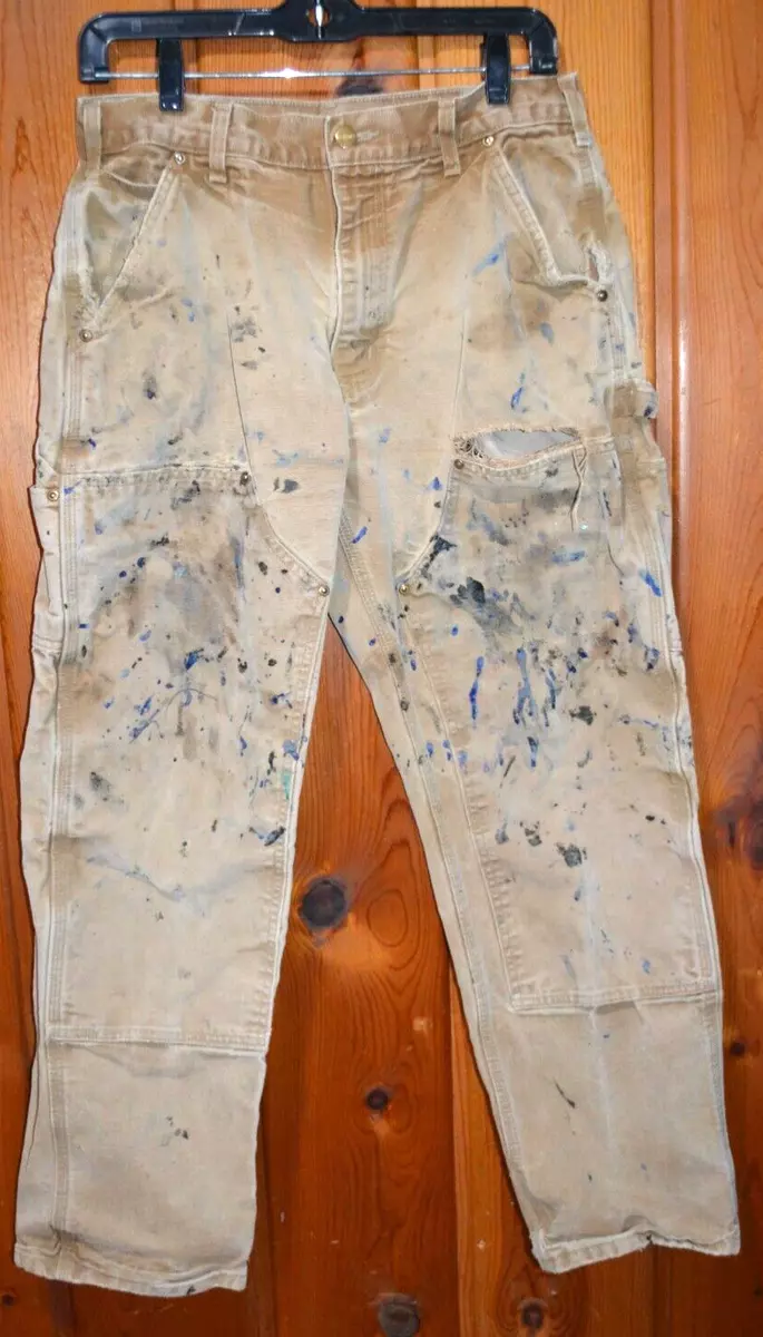 Thrashed Carhartt Paint Splatter B01 BRN Double Knee Carpenter Pants 32 x 30