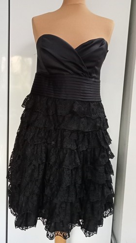 BNWT Star Julian Macdonald Black Strapless Dress Size 16 Lace Ruffle Skirt Party