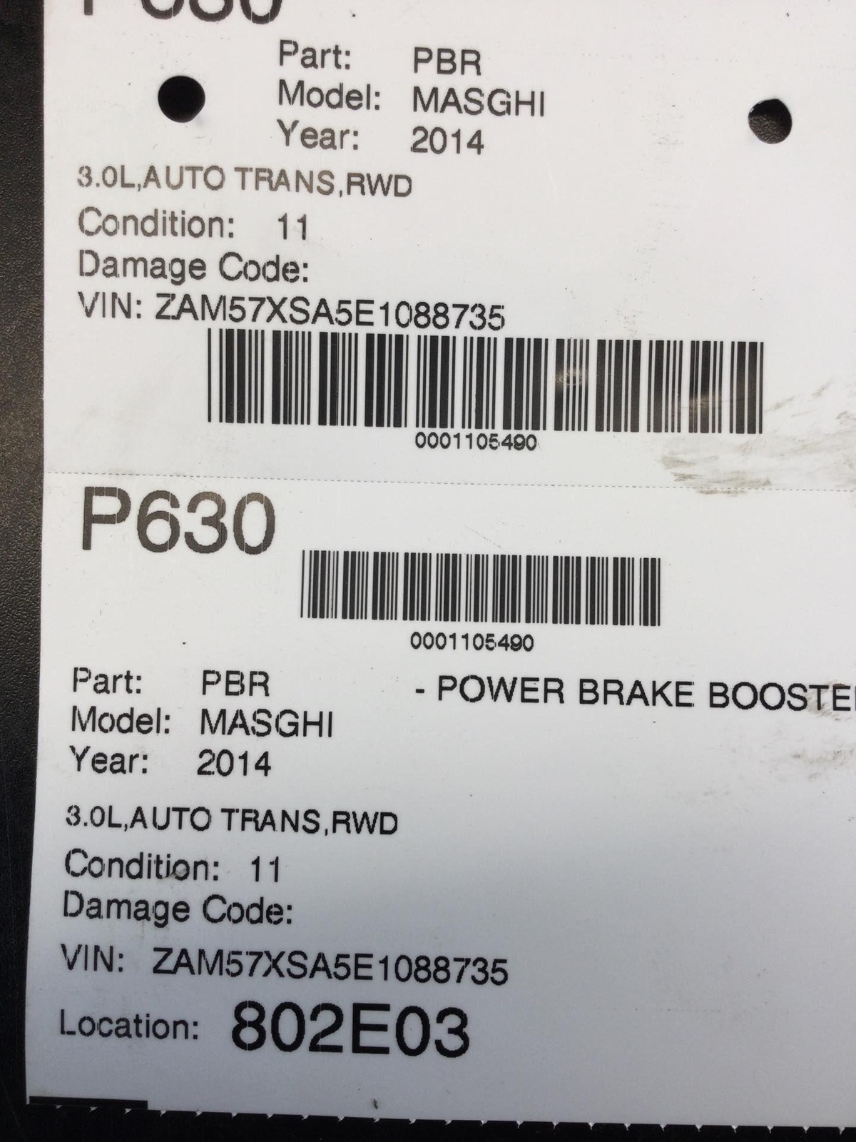 14 MASERATI GHIBLI Power Brake Booster rwd 3.0l