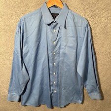 Perry Ellis Portfolio Button Down Dress Shirt Men's 34/35 Blue 100 Cotton