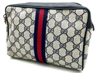 Authentique sac pochette Gucci GG Supreme cuir Sherry Line PVC cuir marine NS041314