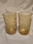 Vintage Set of 2 Anchor Hocking Amber/Gold "Spring Song Daisy" 4 oz Glasses