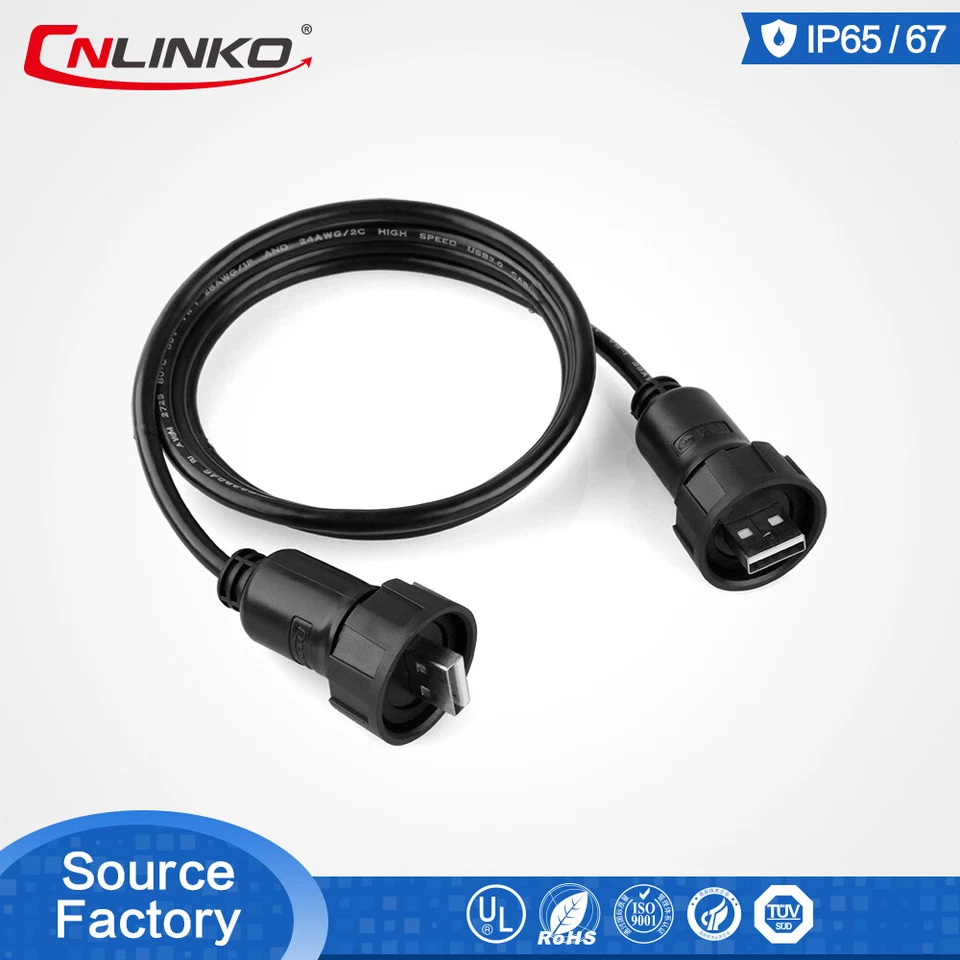 Dual Panel Port USB2.0 Waterproof Sealed IP67 USB Connector Bulkhead Socket Plug - Image 3 of 4