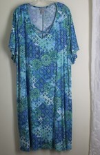 Nwt Catherine's Sz 3x Blue Green Mod Funky Art-to-wear Jersey Knit Dress Comfy