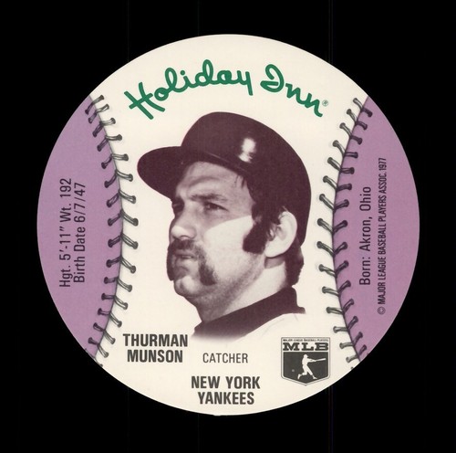 Thurman Munson card from 1977 Holiday Inn Discs