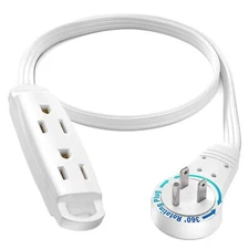 360 Degree Rotating Flat Extension Cord 1 Ft Multi 3 Outlet Power Cord Ground...
