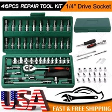 46PCS 1/4" Ratchet Wrench Combination Socket Tool Set Kit Auto Car Repair Tool