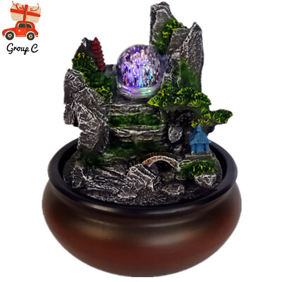 Zimmer Brunnen mit LED Beleuchtung, Steingarten Wasserfall Desktop FengShui Deko