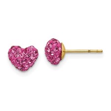 Real 14kt Yellow Gold Madi K Post Multi Pink Crystal Heart Earrings
