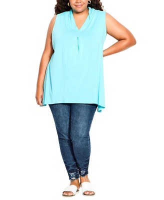 Avenue Women's Plus Size Aria Pleat Top (14/16, Aqua)